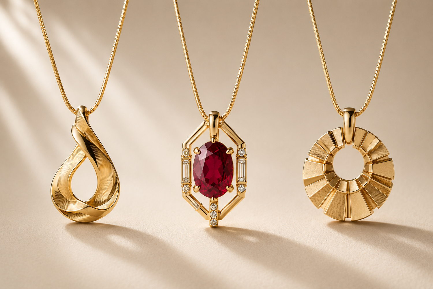 Sculptyx luxury gold pendant collection featuring sculptural contemporary and heritage-inspired pendant designs crafted in 18K and 22K gold.
