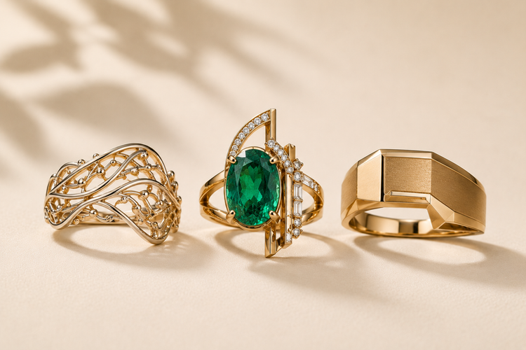 Sculptyx luxury gold rings collection featuring sculptural designer rings with architectural craftsmanship.