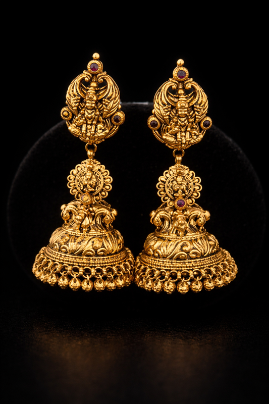 22K Gold Lakshmi Temple Jhumka Earrings