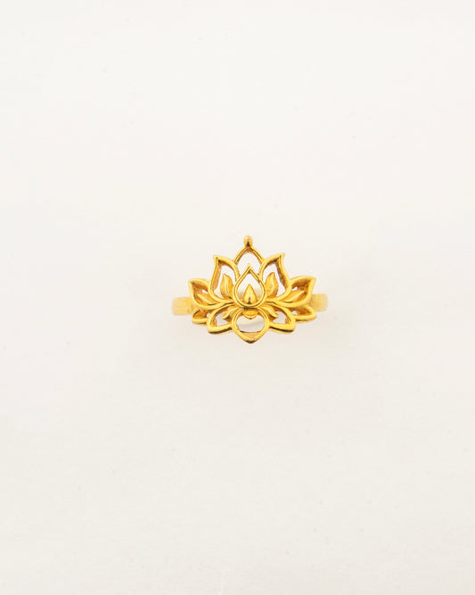 Sculptyx Golden Lotus handcrafted 22K gold lotus ring featuring an elegant open lotus flower inspired design.