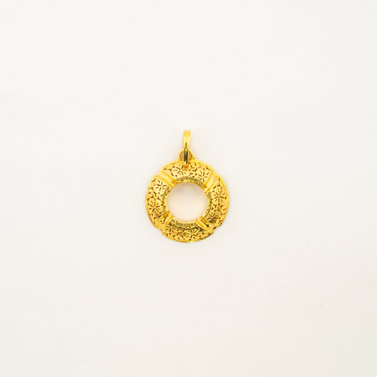Sculptyx Golden Meridian handcrafted 18K gold circle pendant featuring a minimalist open circular design with a refined textured finish.