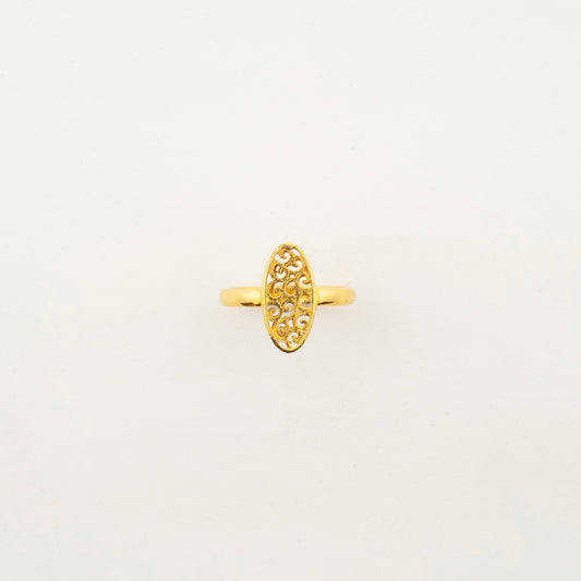 Sculptyx Lucent Filigree handcrafted 18K gold filigree statement ring featuring an elegant openwork scroll design.