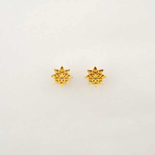 Sculptyx Petralis Array handcrafted 18K gold botanical stud earrings featuring layered petal-inspired detailing and lightweight elegance.