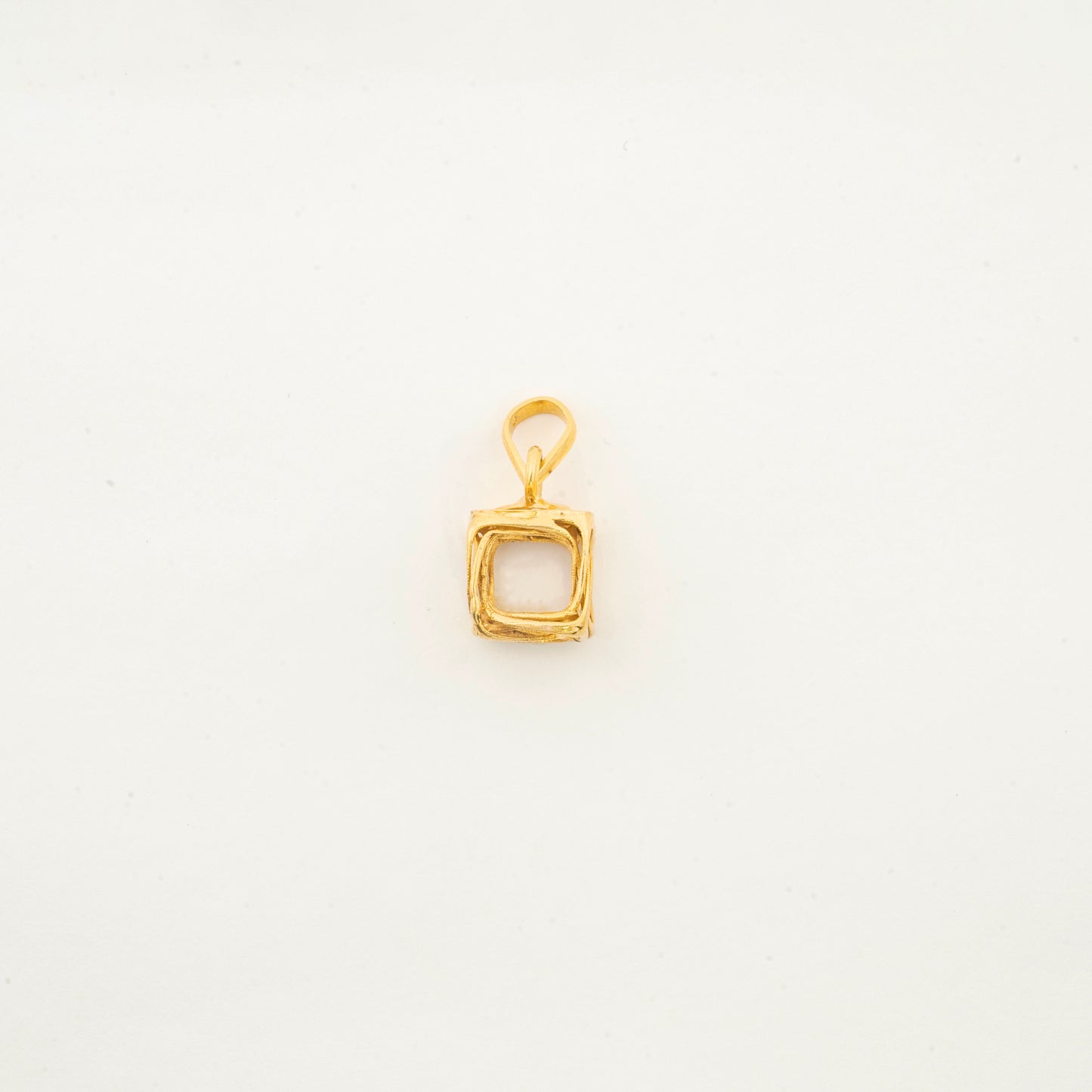 Sculptyx Vertex Vault handcrafted 18K gold geometric pendant featuring a minimalist cube-inspired design with a polished finish.