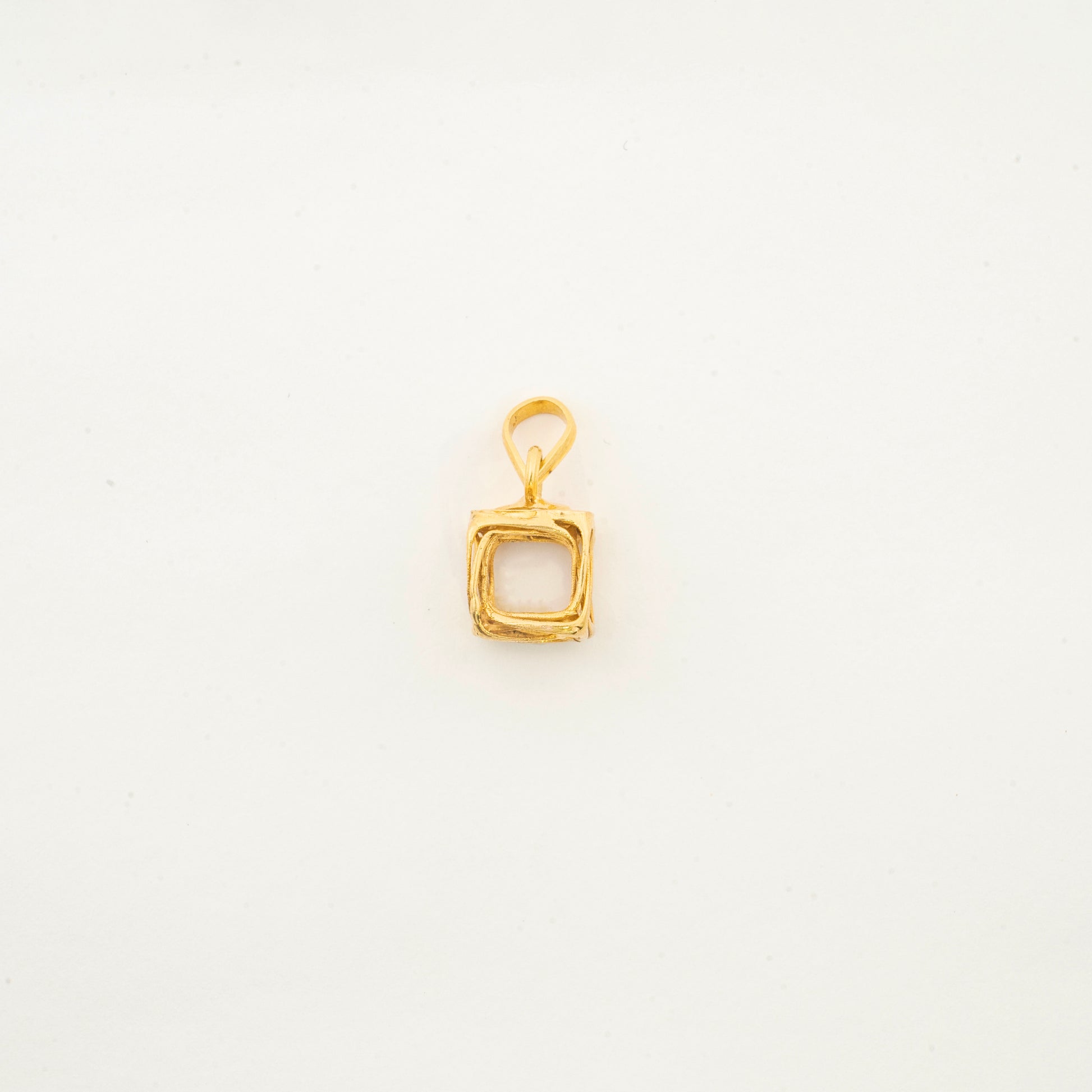 Sculptyx Vertex Vault handcrafted 18K gold geometric pendant featuring a minimalist cube-inspired design with a polished finish.