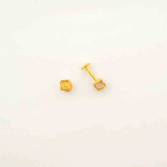 Sculptyx Vertex Vault Studs handcrafted in 18K gold featuring minimalist cube-shaped stud earrings with a polished geometric finish.